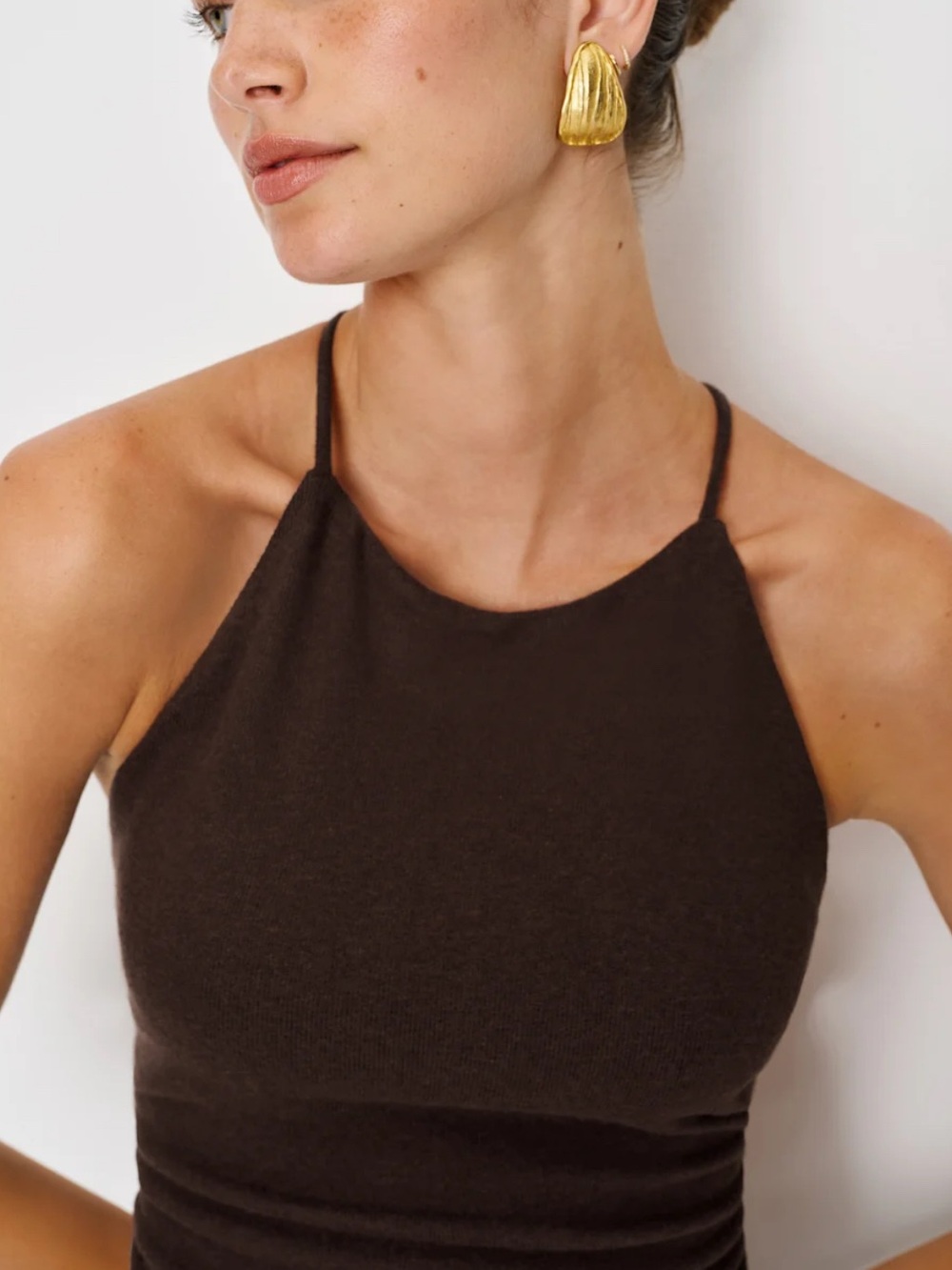 Reformation Vevina Knit Top Brown Open Back Tie Up - Picture 3 of 8